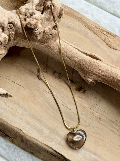 Gemstone Heart + Gold Stainless Steel Necklace