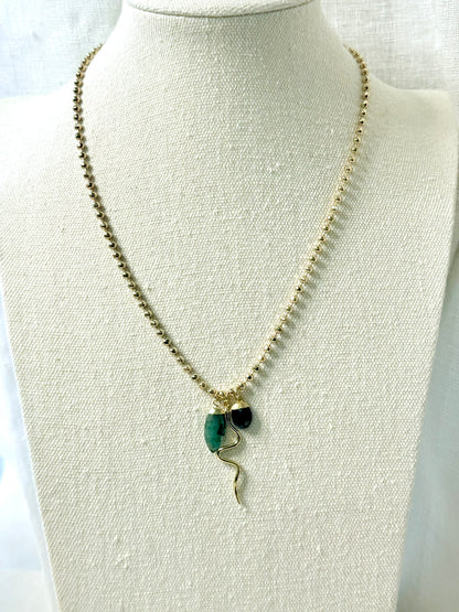 Emerald + Black Onyx Gold Charm Necklace