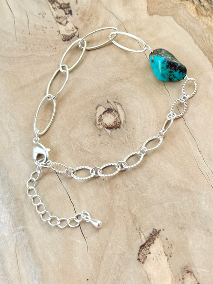 Turquoise + Silver Chain Bracelet