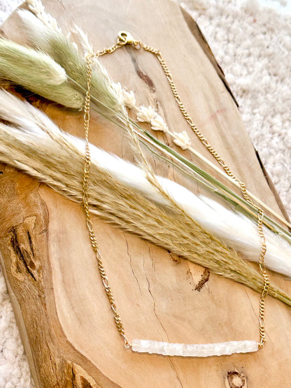 Moonstone + Gold Chain Long Bar Necklace