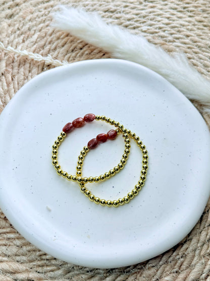 Sunstone Trio + Gold Beaded Bracelet