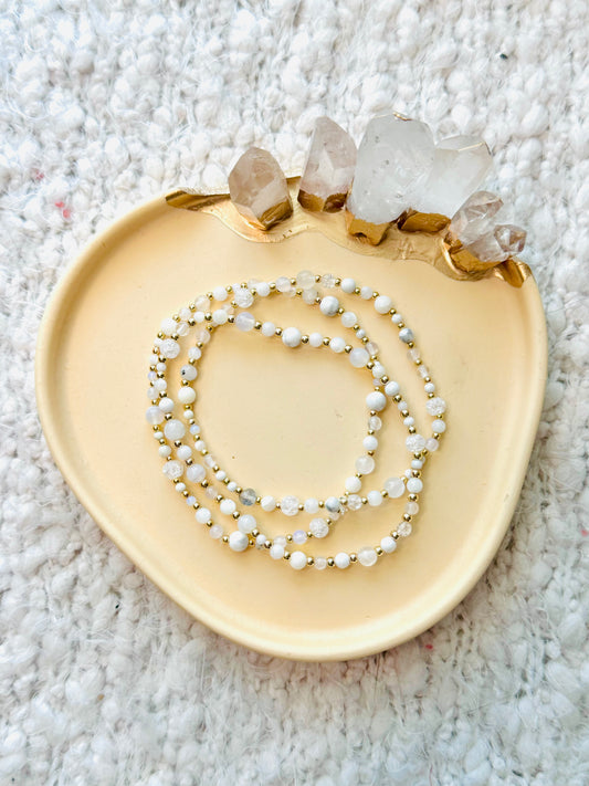 Mixed White Mini Gems + Gold (3-stack)