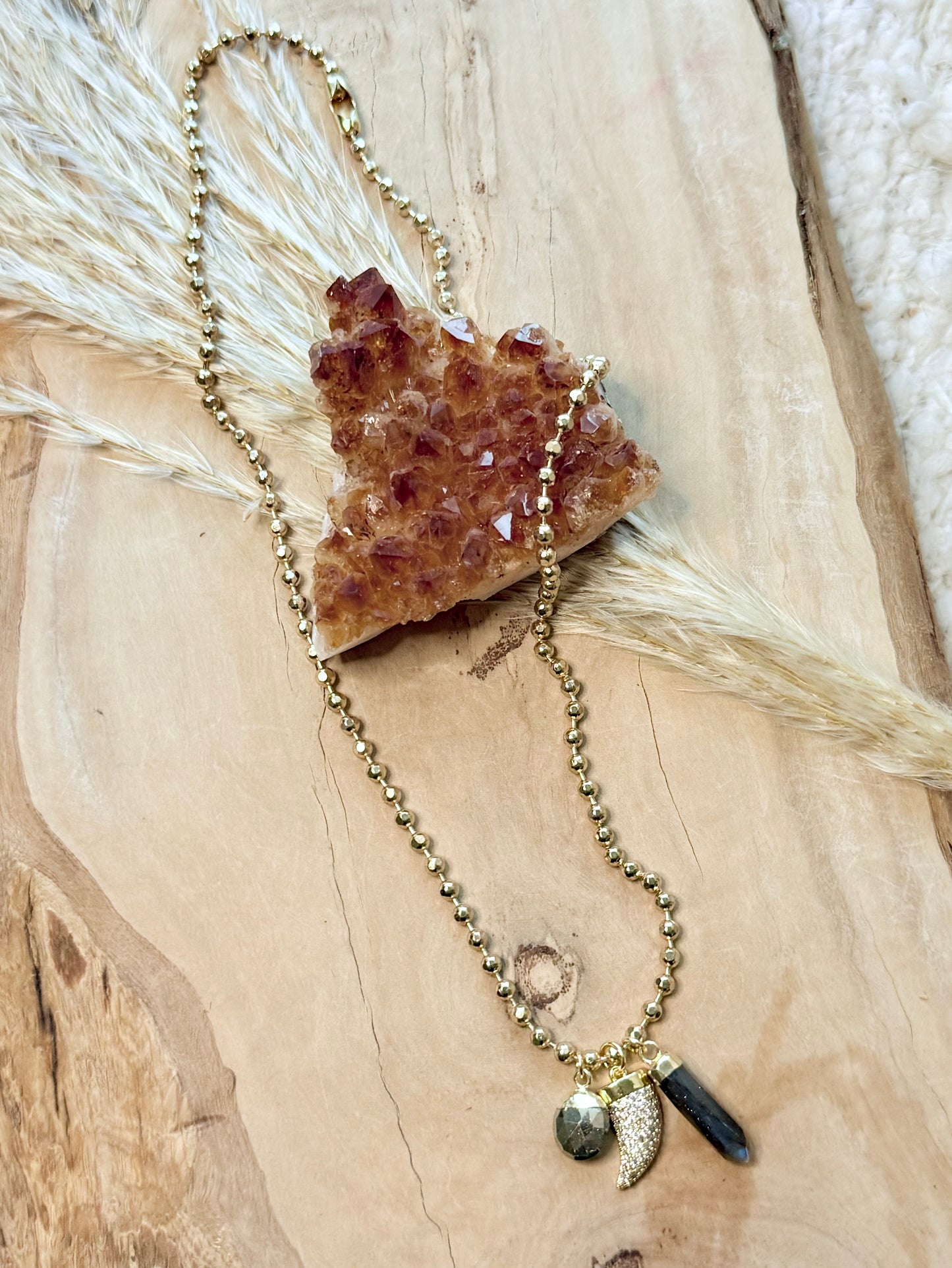 Labradorite + Pyrite Gold Charm Necklace