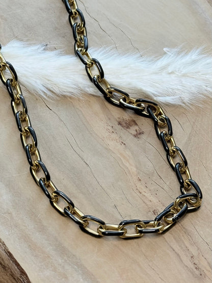 The Monica - Gold Stainless Steel + Black Link Necklace