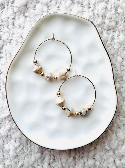 African Opal + Gold Hoop Earrings