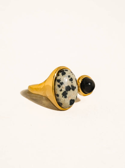 Dalmatian Jasper + Onyx Ring