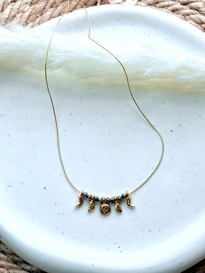 Gemstone + Gold Moon Phases Necklace