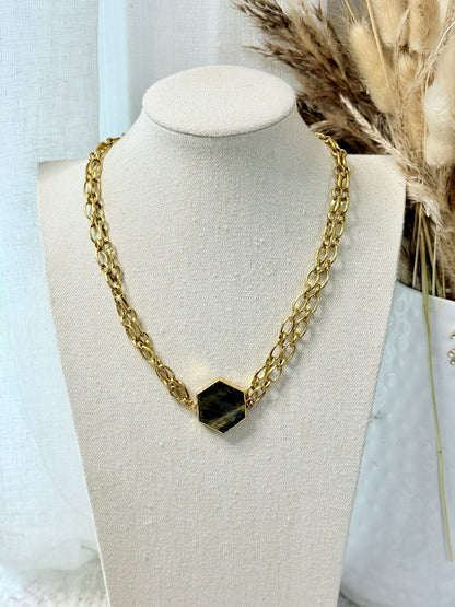 Labradorite + Gold Stainless Steel Double Chain Necklace