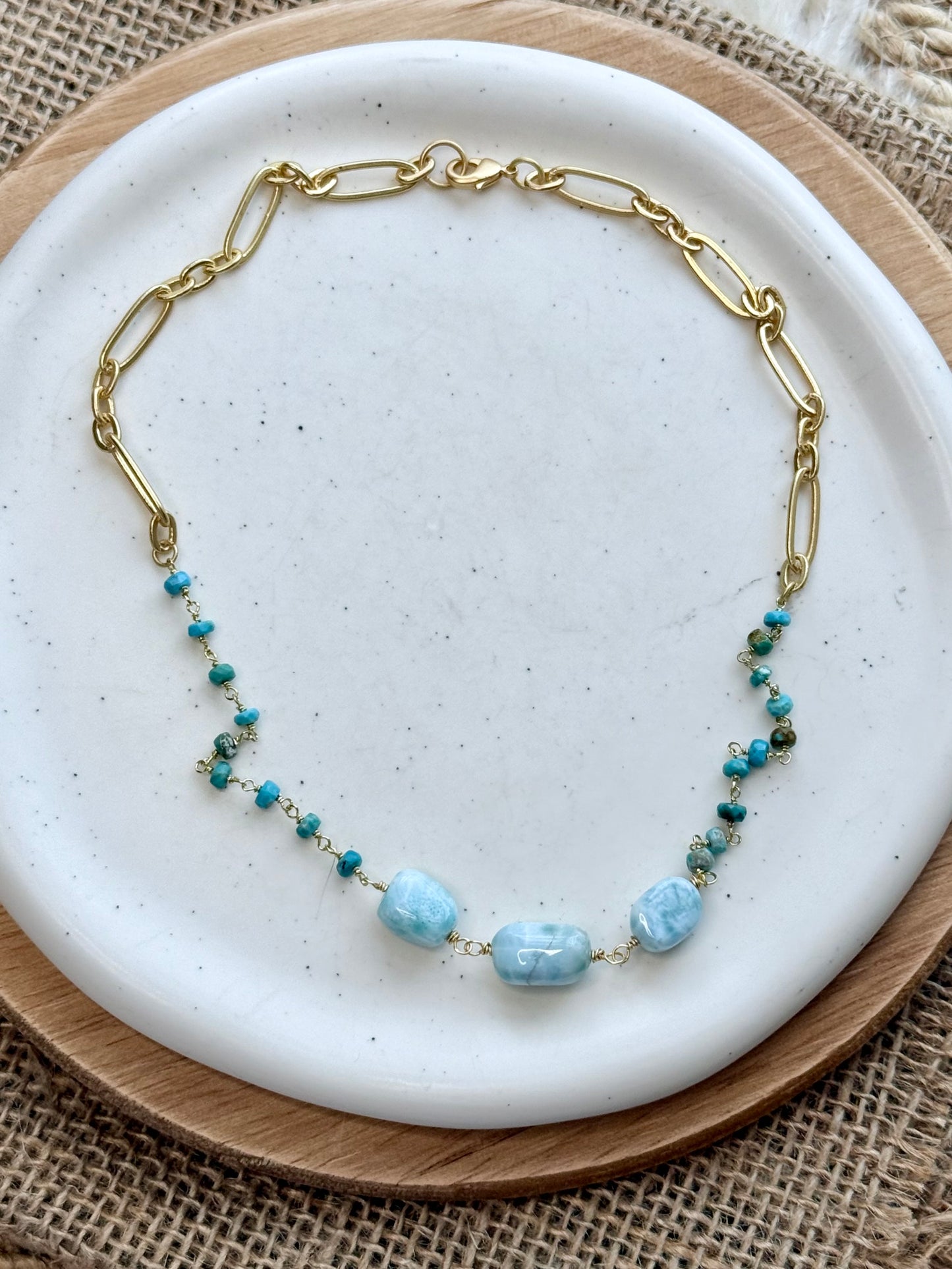 Turquoise + Larimar Matte Gold Necklace