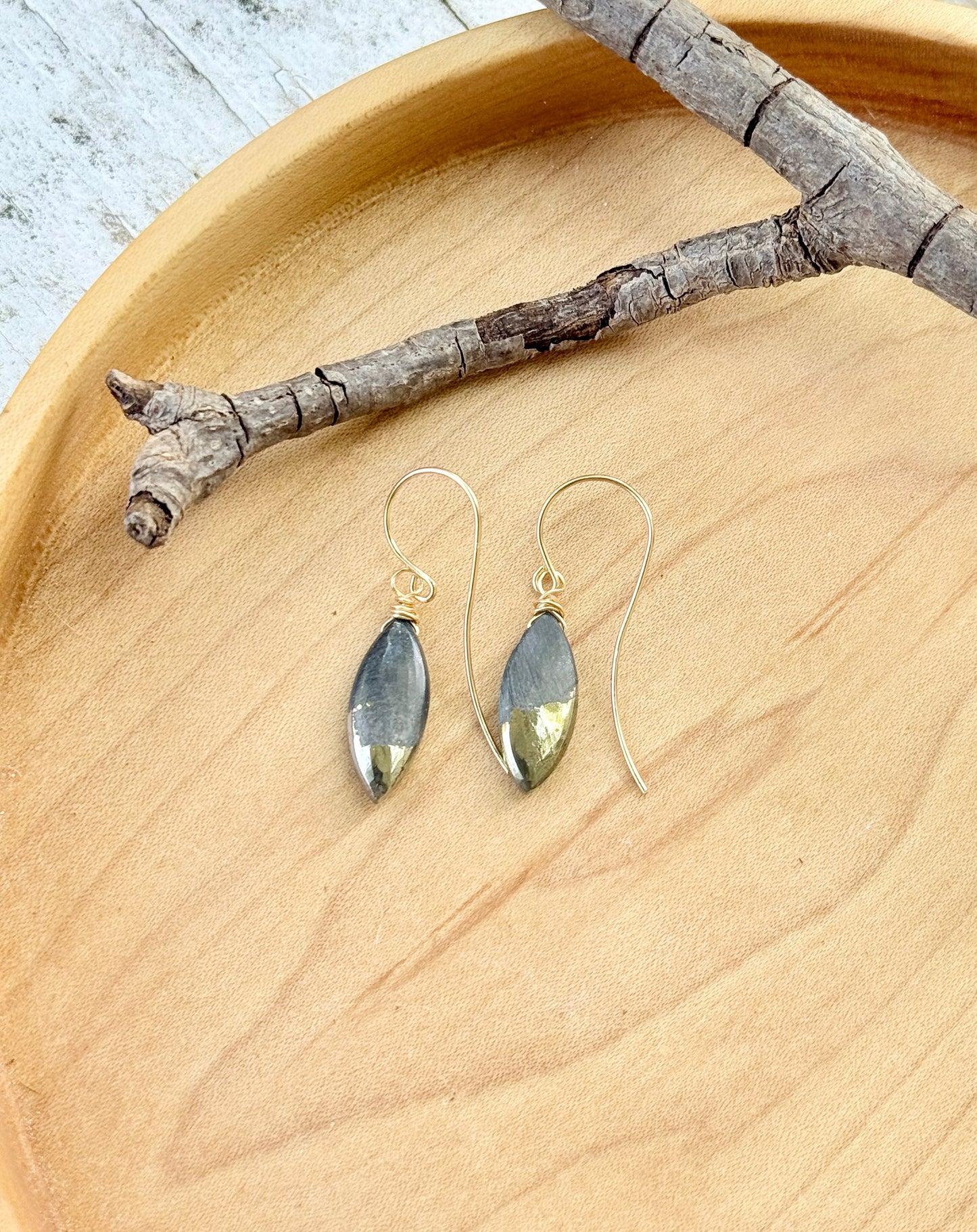 Pyrite + Gold Drop Earrings