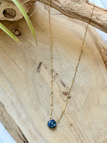Lightning Ridge Australian Opal + Gold Stainless Steel Necklace