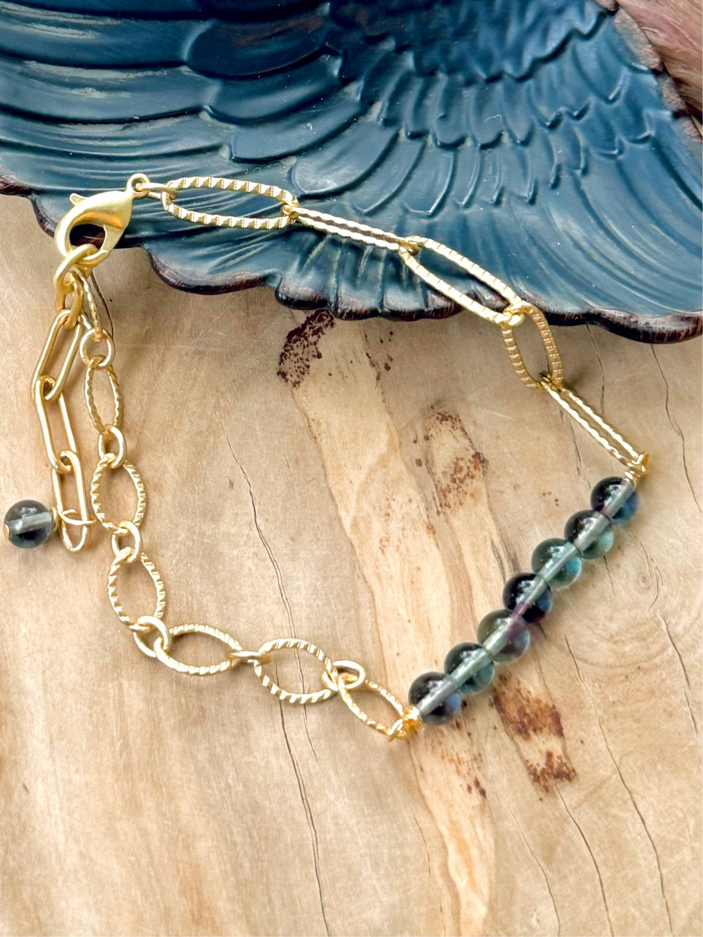 Fluorite + Matte Gold Chain Bracelet