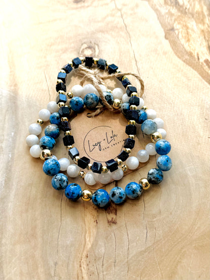 Blue + White in Gold Stack (3-stack)