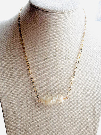 White Moonstone + Gold Chain Bar Necklace