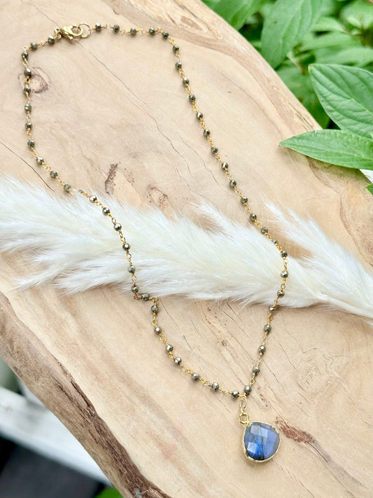 Pyrite + Labradorite Gold Chain Necklace