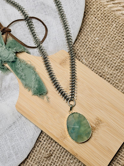 Green Fluorite + Antique Silver Necklace