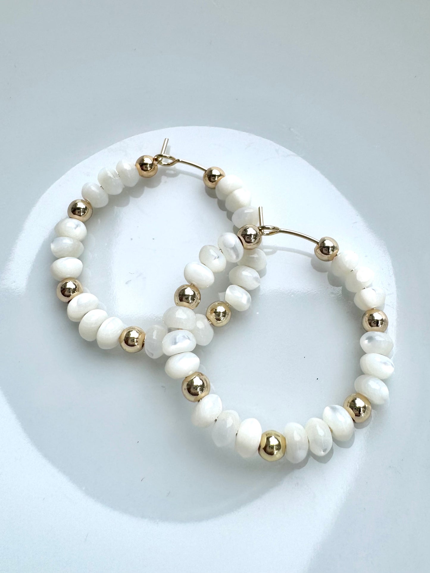 Mother of Pearl + Gold Hoop Earrings