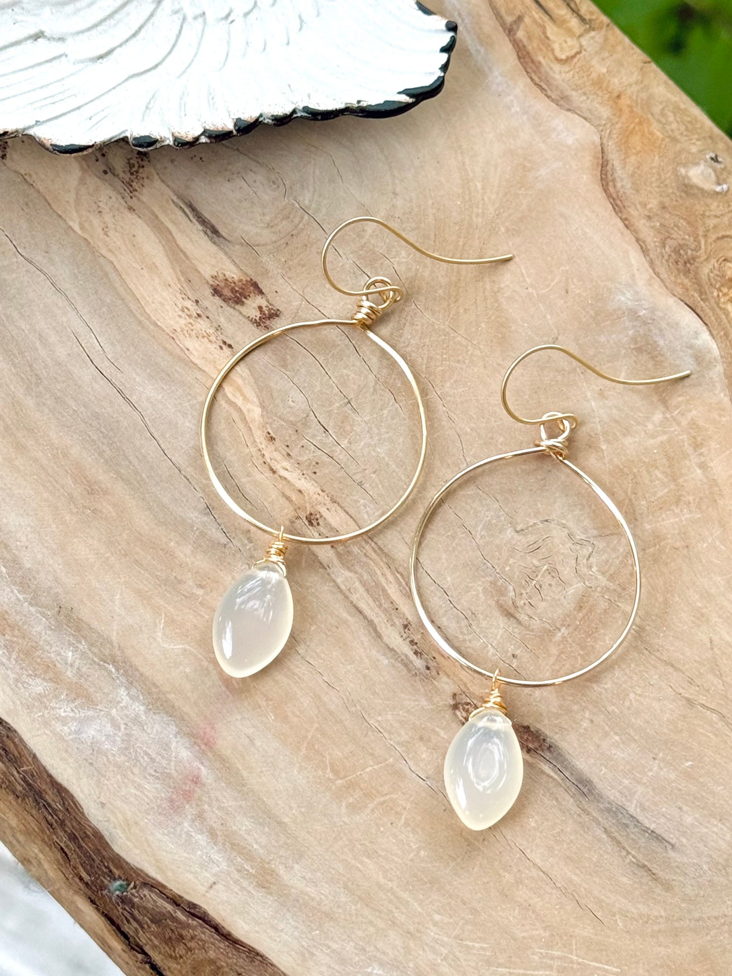 Ceylon Moonstone + Gold Hoop Earrings