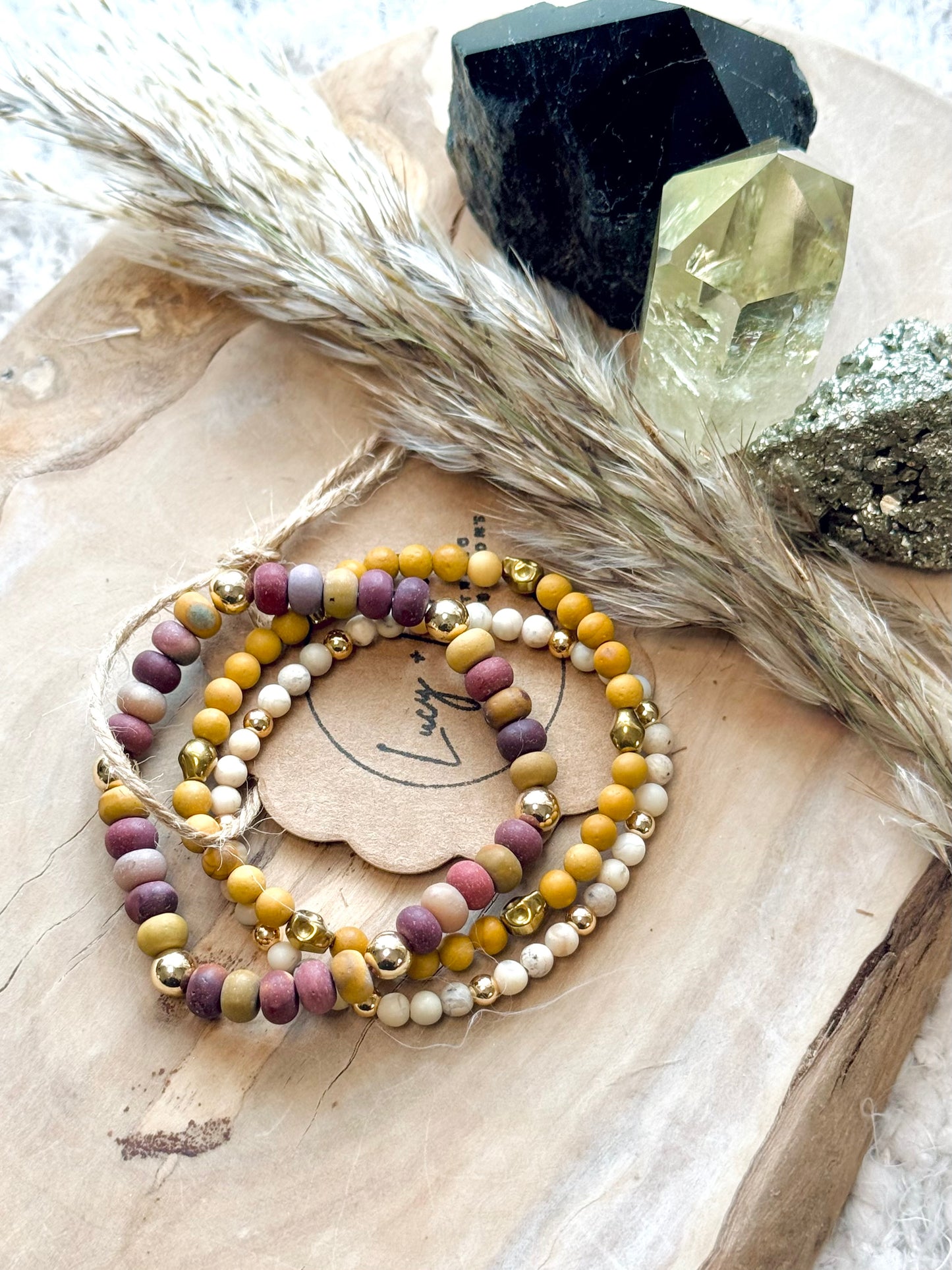 Matte Mookaite + Gold Skully Stack (3-stack)