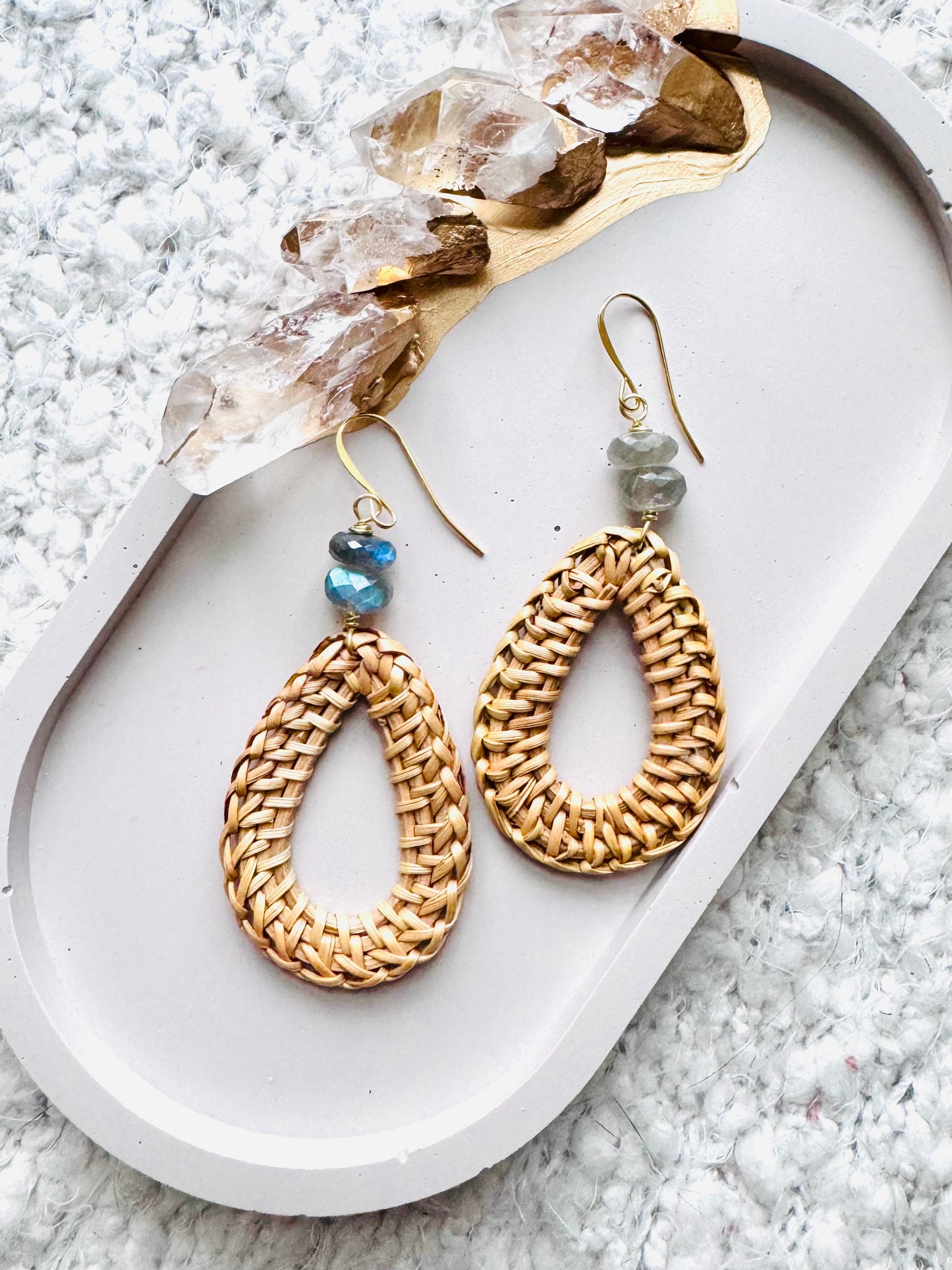 Labradorite + Gold Rattan Earrings