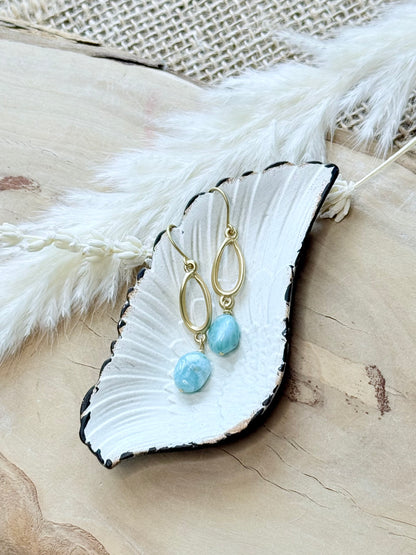 Larimar + Matte Gold Twist Earrings
