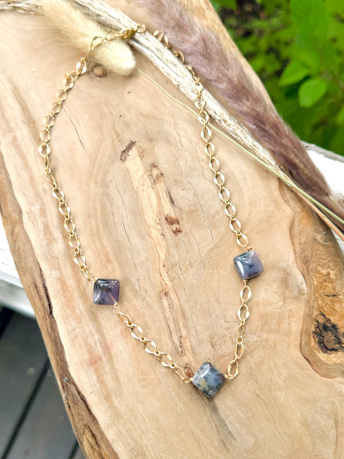 Amethyst Sage Agate + Matte Gold Trio Necklace