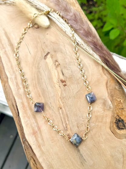 Amethyst Sage Agate + Matte Gold Trio Necklace