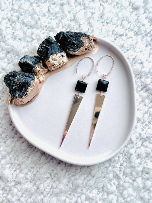 Black Onyx + Gold Spike Earrings