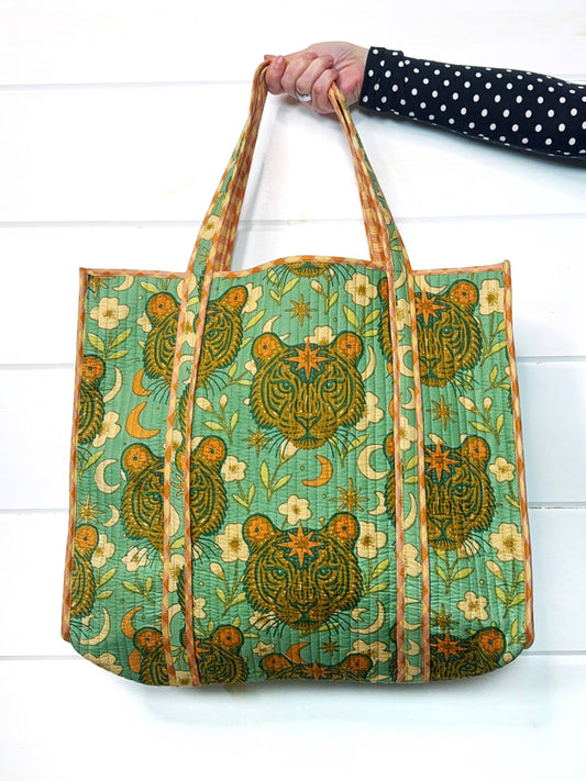 Jade Celestial Tiger Large Tote Bags | Quilted Tote