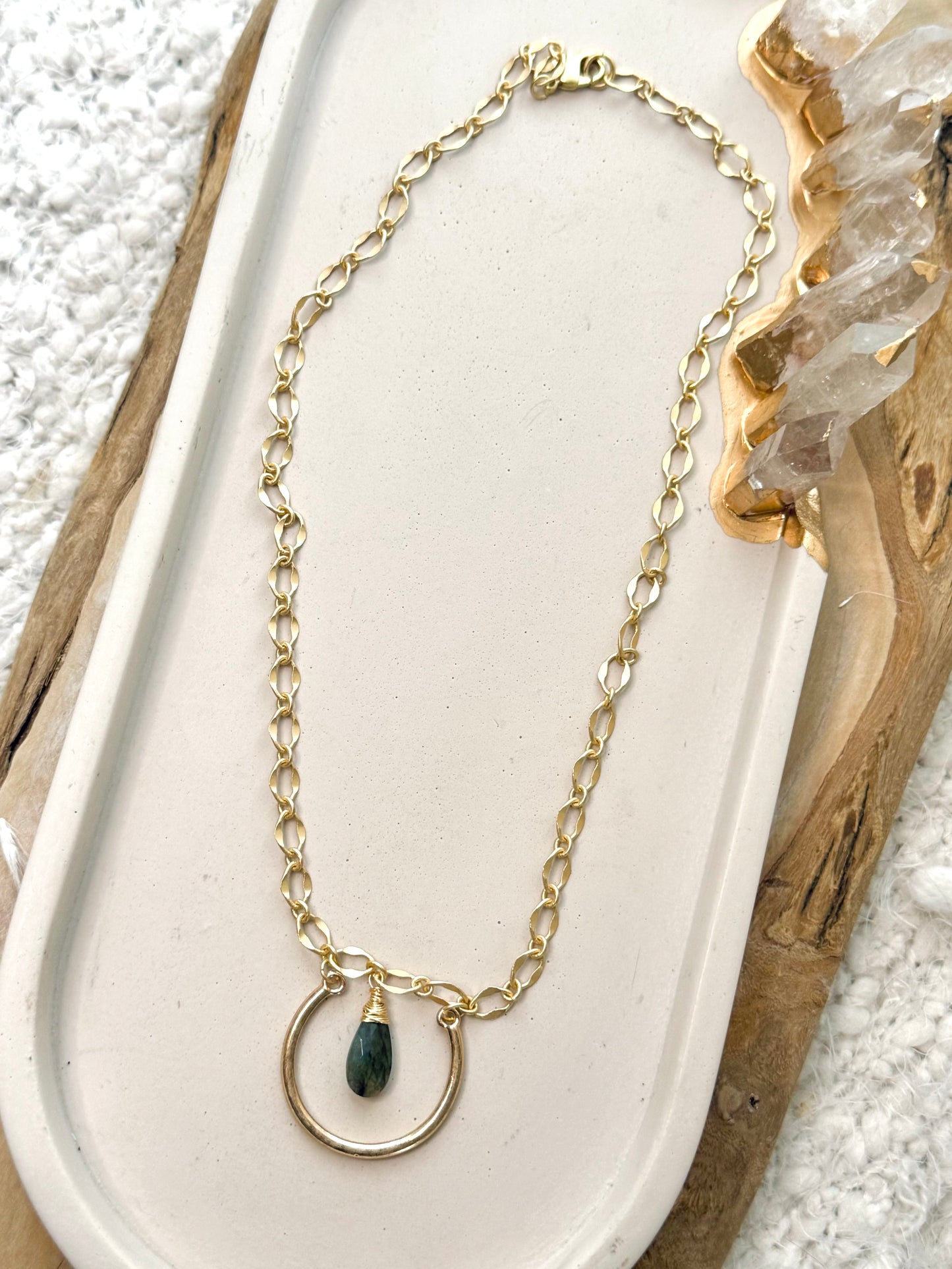 Labradorite + Matte Gold Horseshoe Necklace