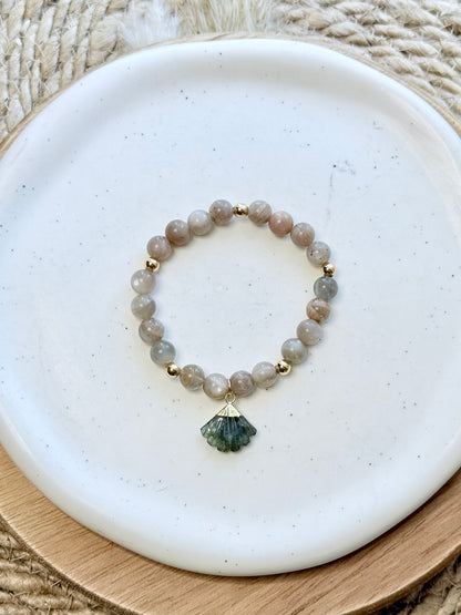 Gray Moonstone + Labradorite Gemstone Pendant Bracelet