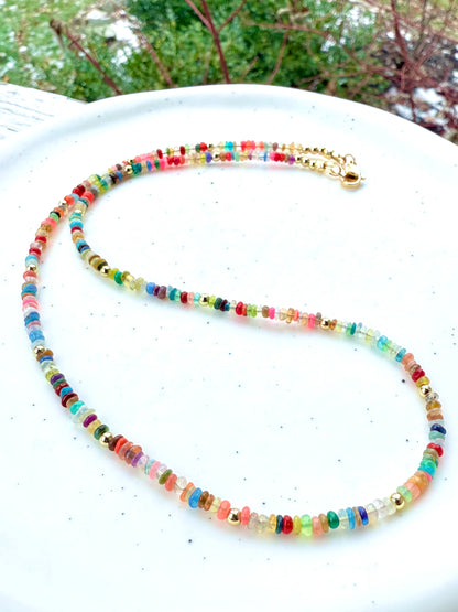 Bright Rainbow Ethiopian Opal + Gold Necklace