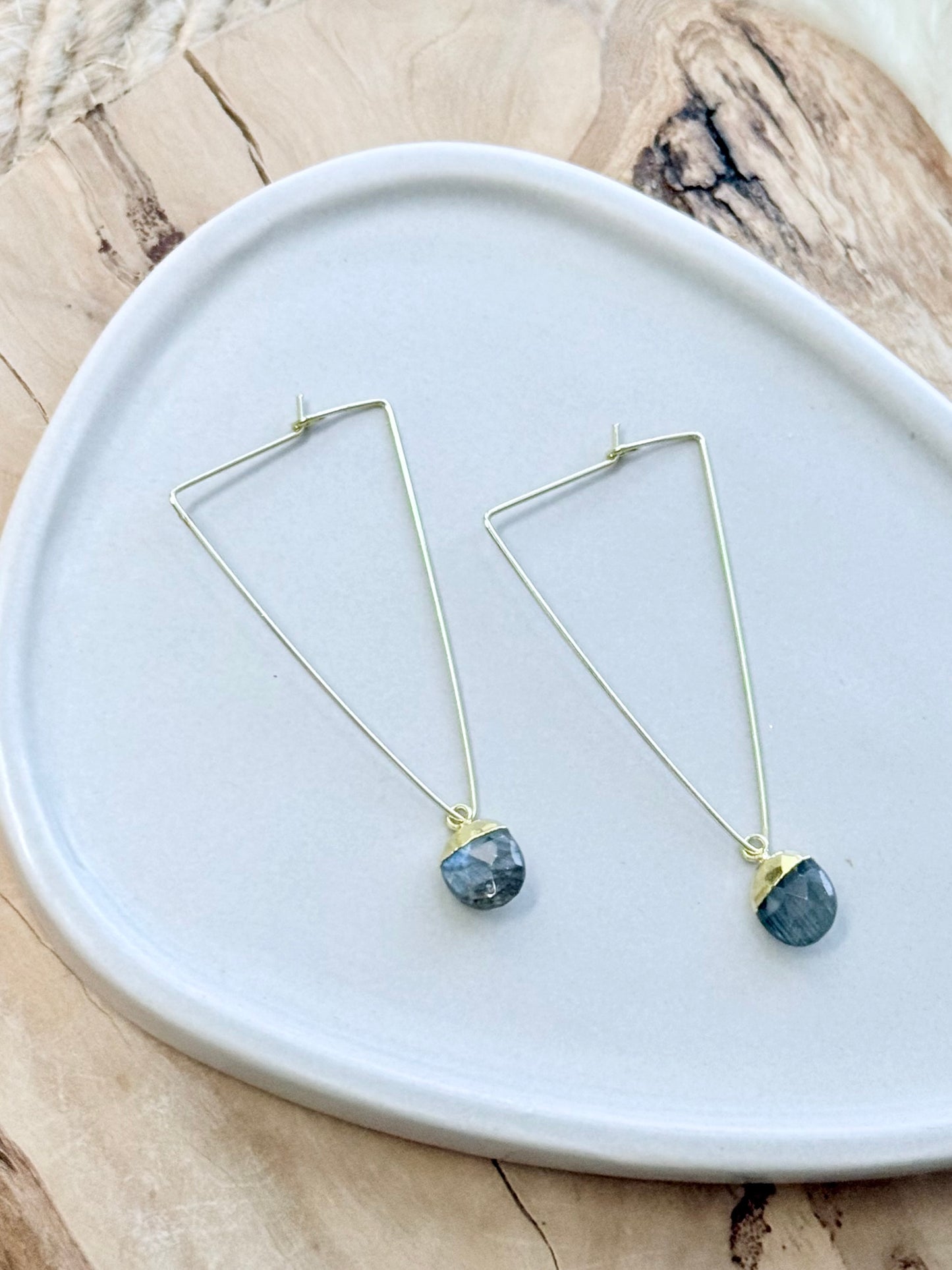 Labradorite + Gold Triangle Earrings