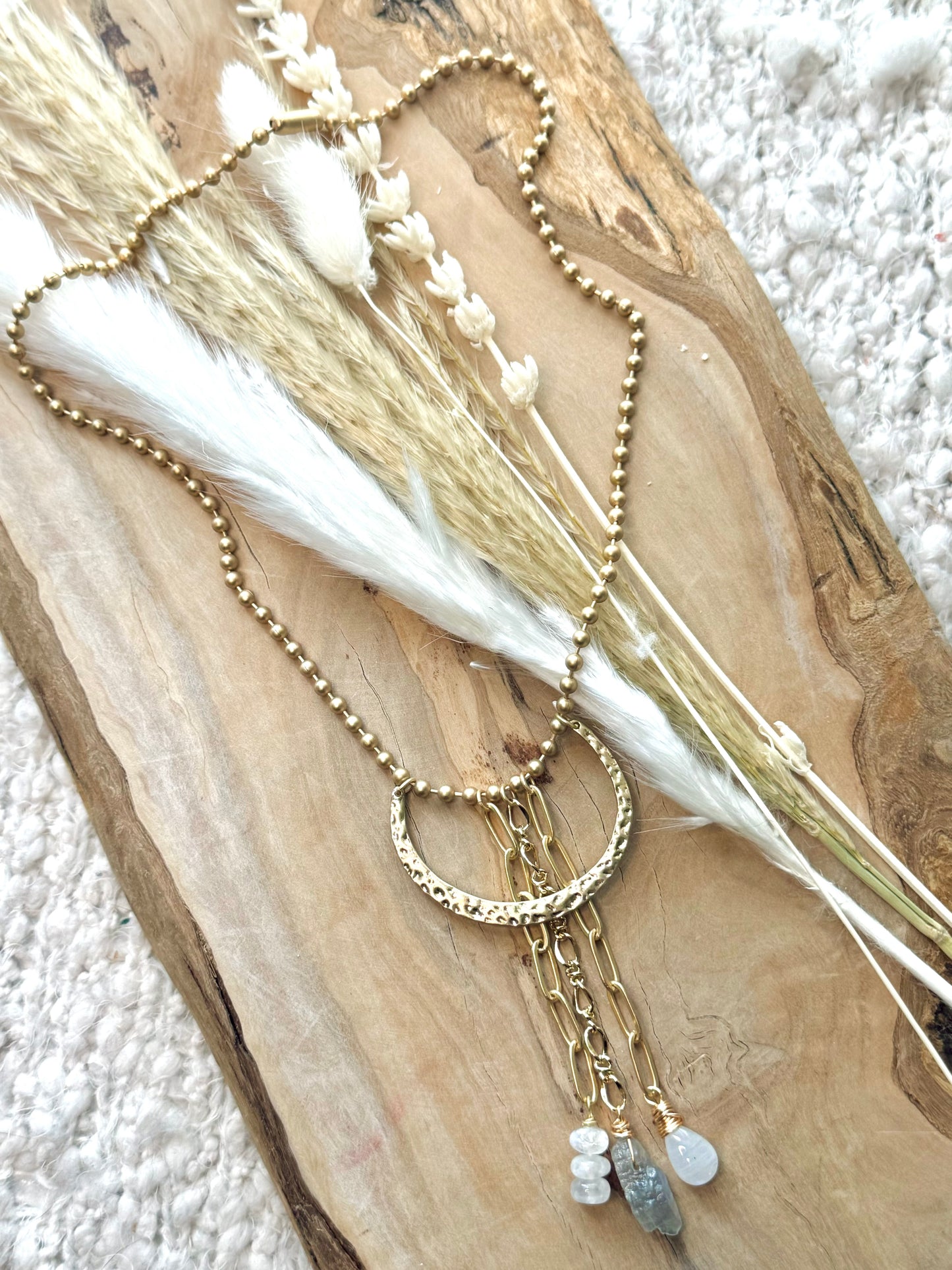 Moonstone + Matte Gold Waterfall Necklace