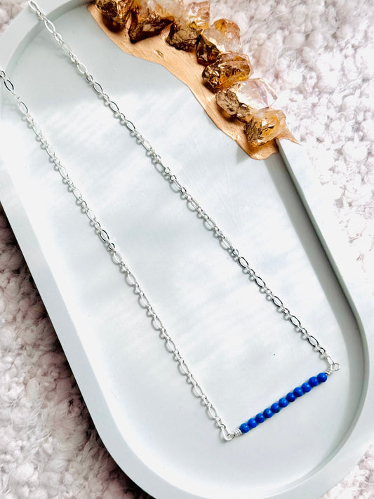 Lapis + Silver Chain Mini Bar Necklace