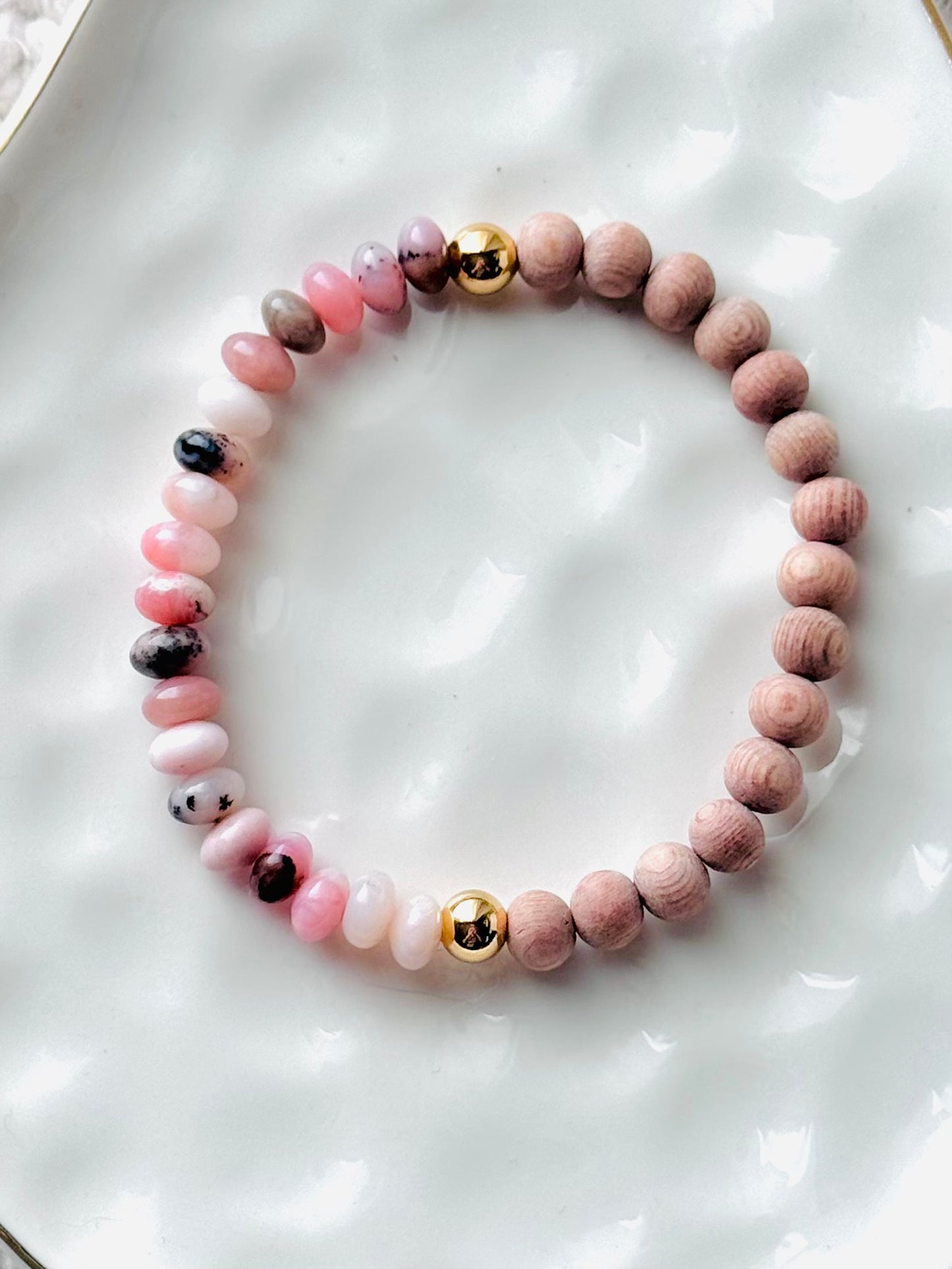 Pink Opal + Gold Aromatherapy Bracelet