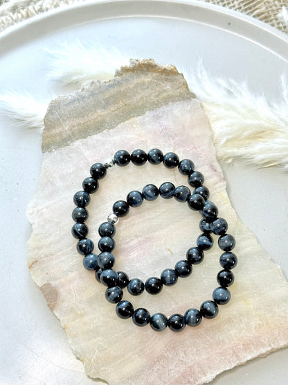 Blue Tiger Eye + Silver Unisex Band