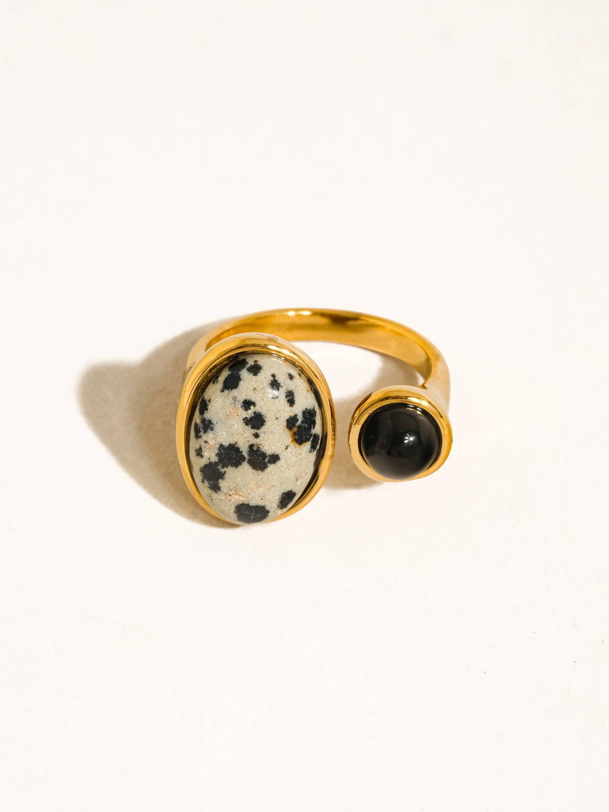 Dalmatian Jasper + Onyx Ring