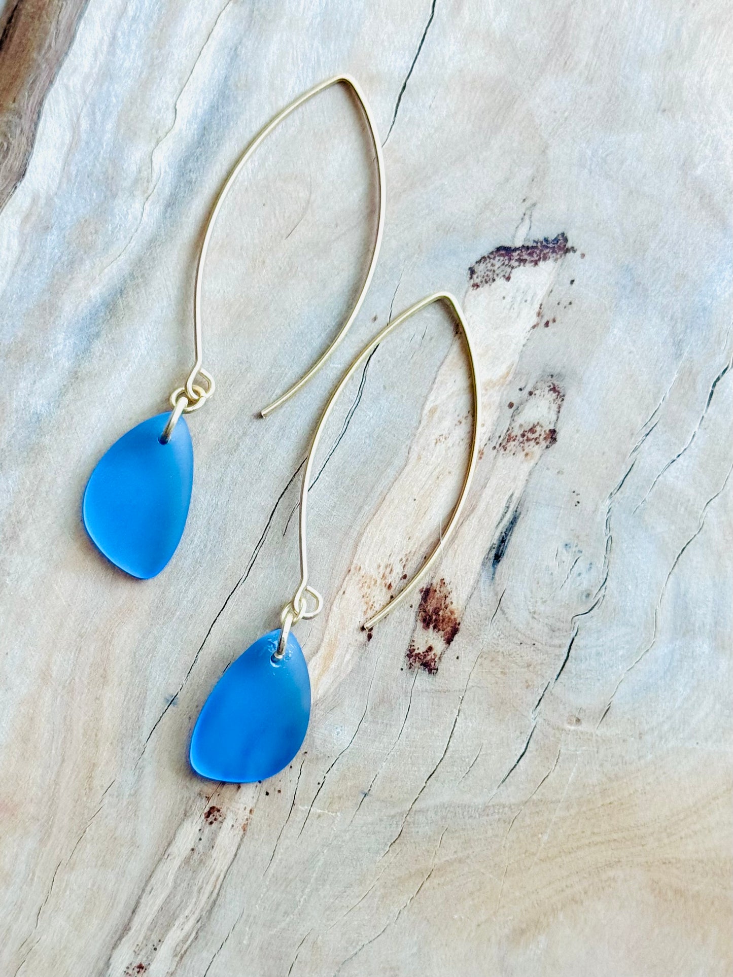Periwinkle Sea Glass + Matte Gold Earrings