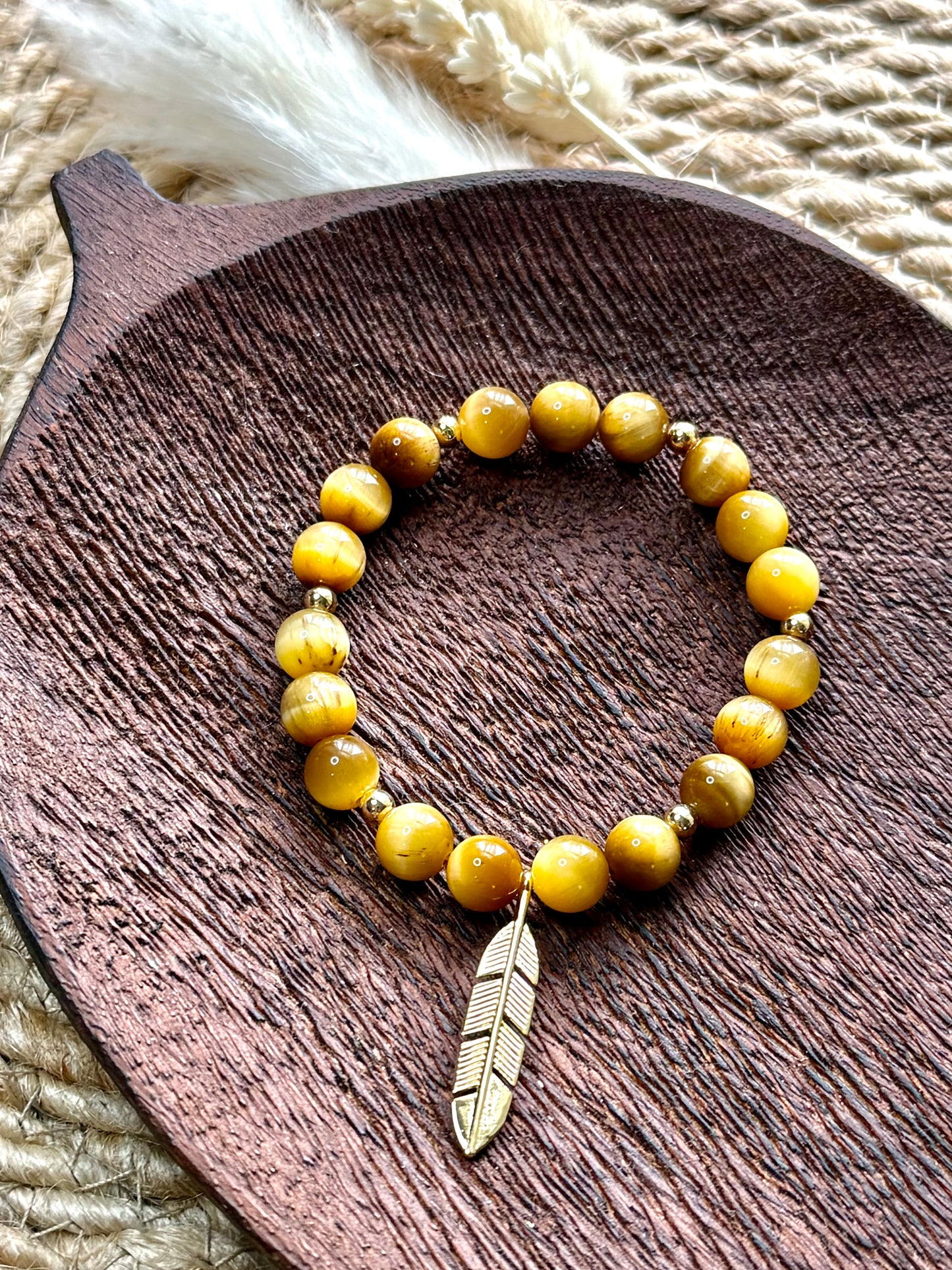 Blonde Tiger Eye + Gold Chunky Charm Band