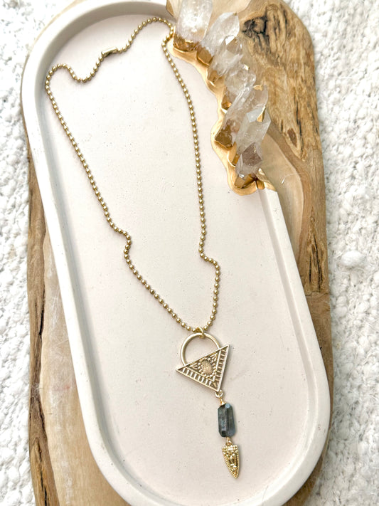 Labradorite + Matte Gold Geometric Necklace