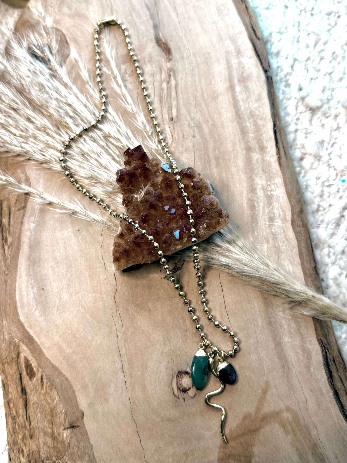 Emerald + Black Onyx Gold Charm Necklace