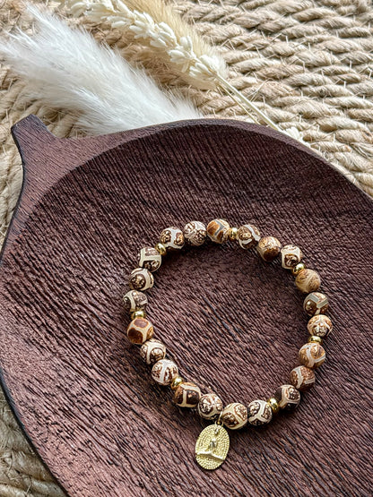 Tibetan Agate + Gold Chunky Charm Band