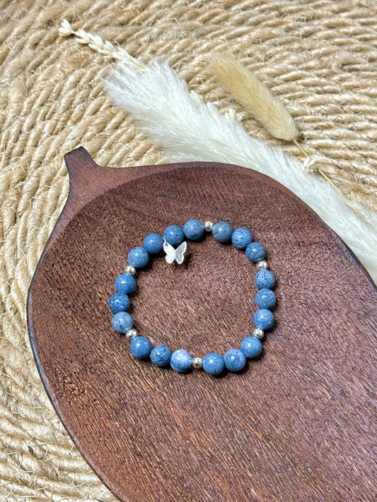 Blue Sponge Coral + Silver Chunky Charm Band