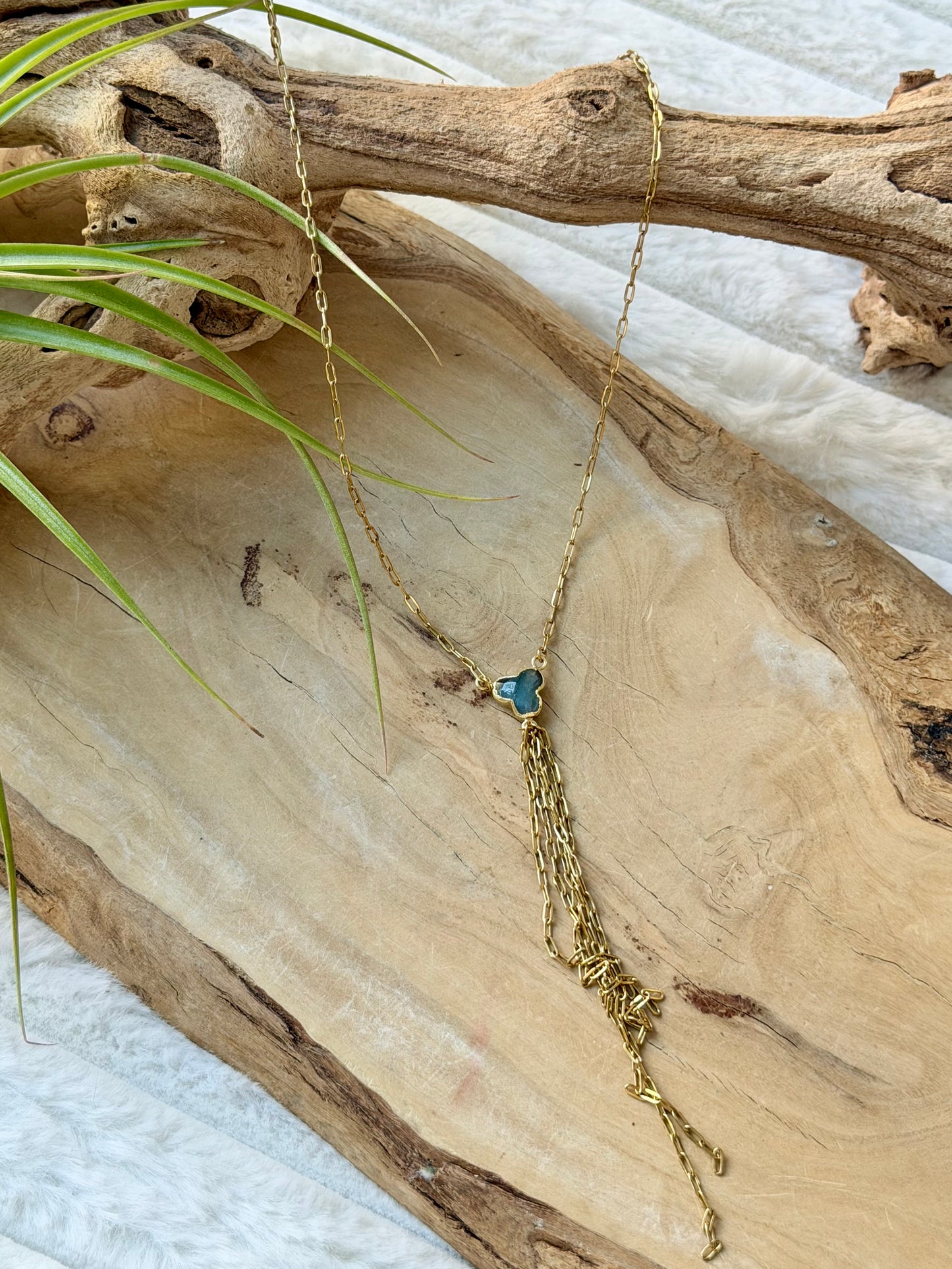Labradorite + Gold Lariat Necklace