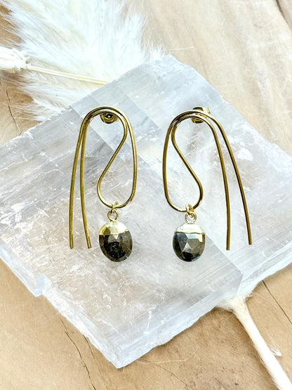 Pyrite + Gold Twisted Earrings