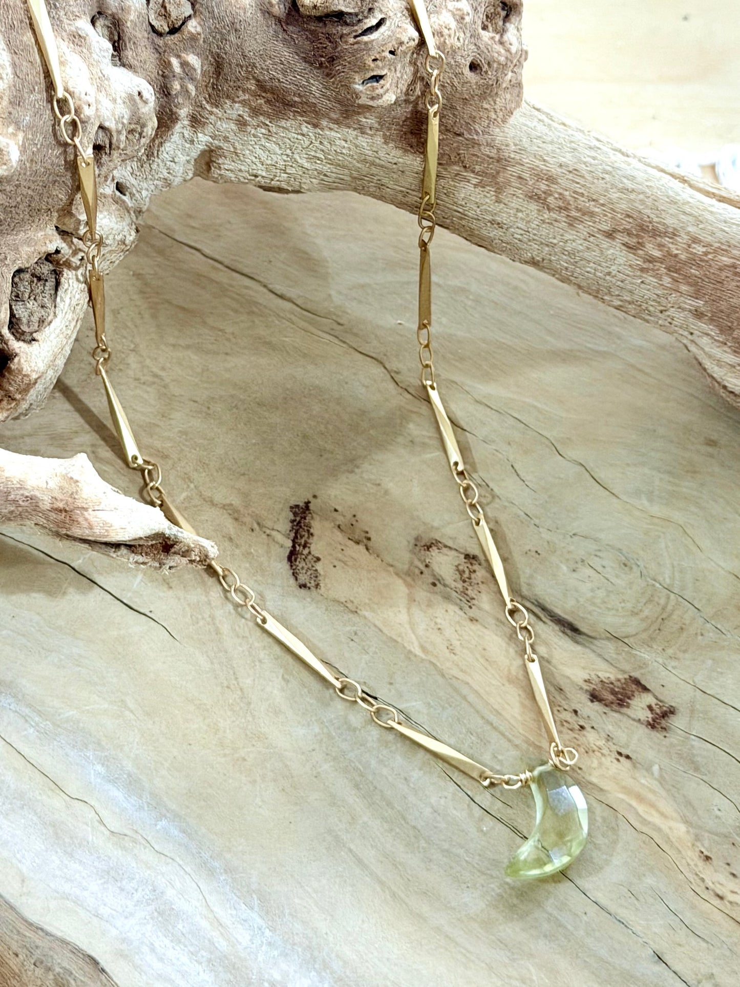 Lemon Quartz + Matte Gold Moon Necklace