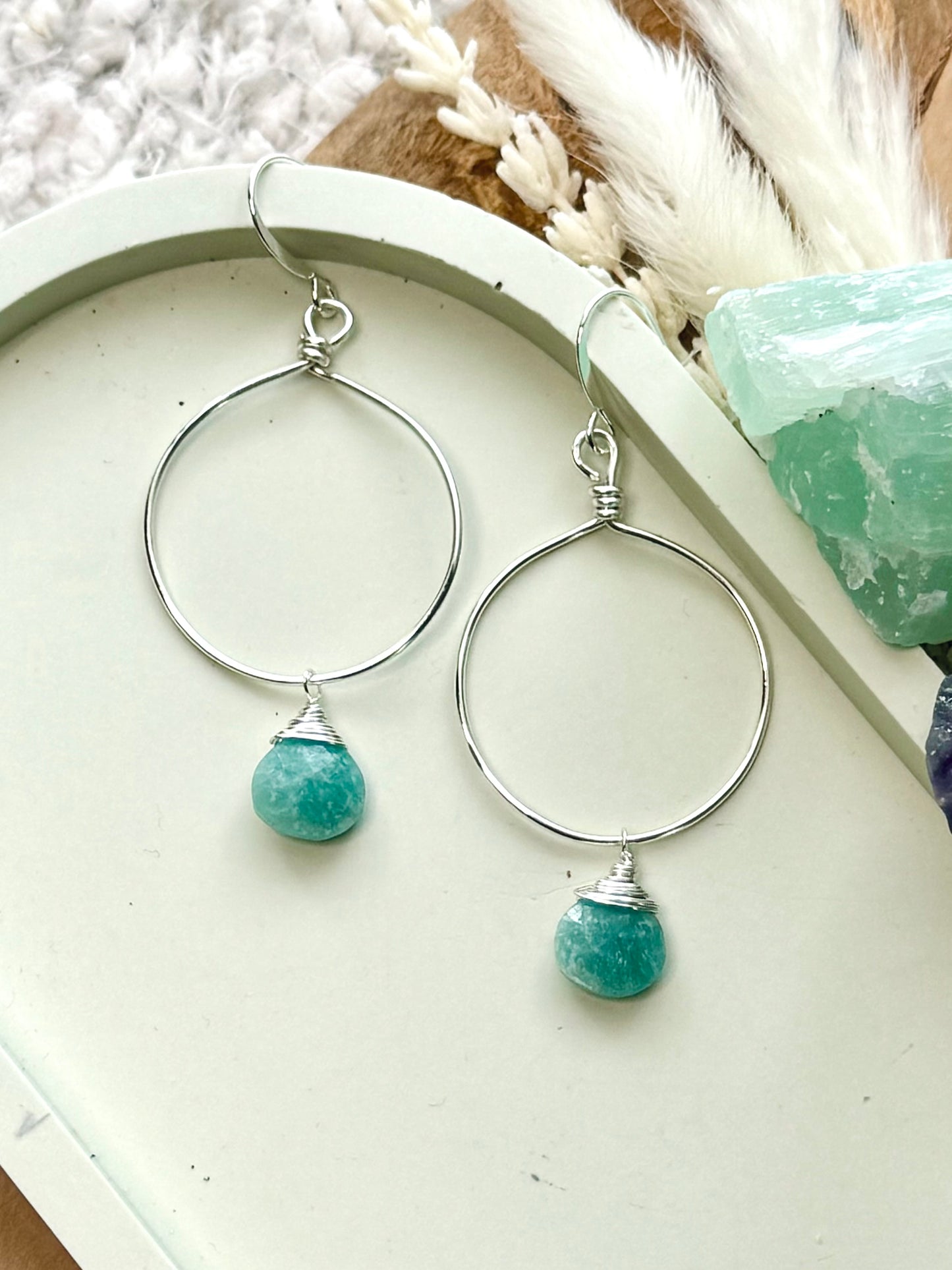 Amazonite + Silver Hoop Earrings