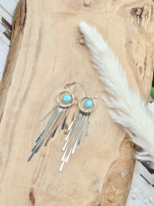 Turquoise + Silver Fringe Earrings