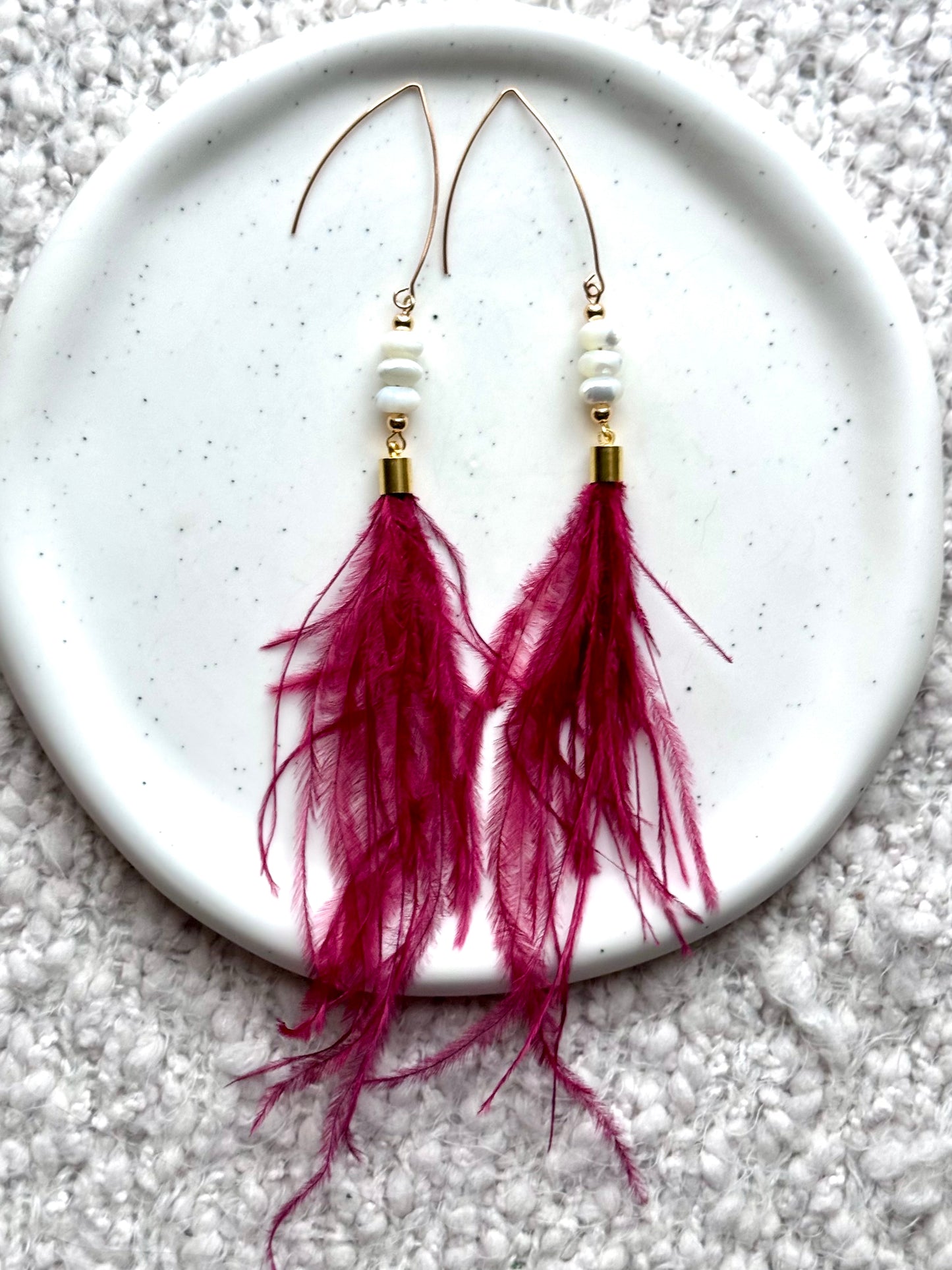 Mother of Pearl + Gold Feather Earrings